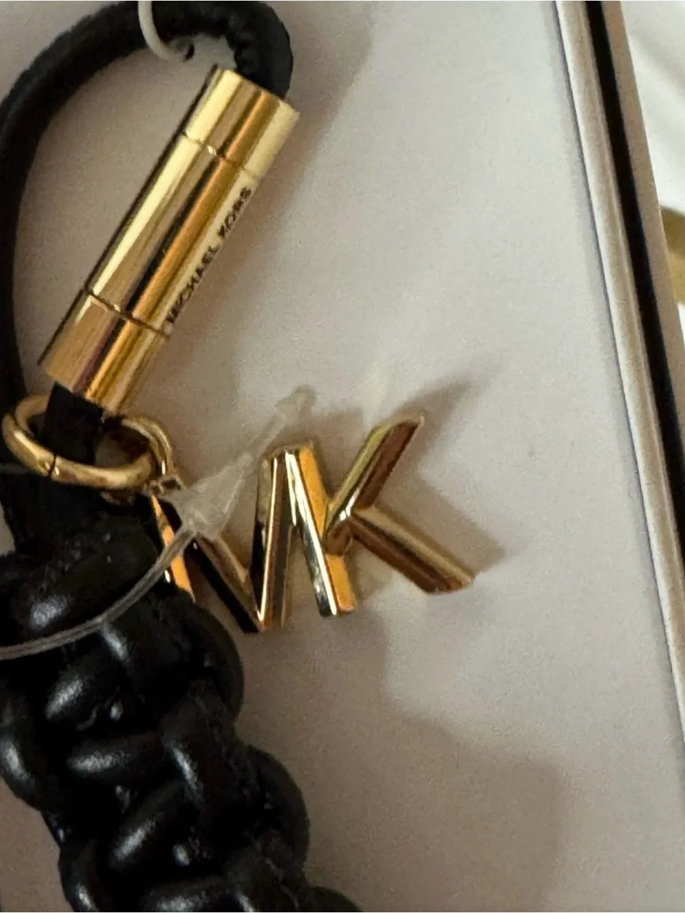 Michael Kors NWT Black & Gold Braided Leather Bag Charm